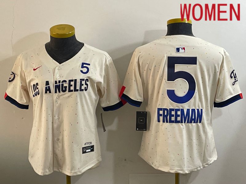 Women Los Angeles Dodgers 5 Freeman Cream Fashion Nike Game MLB Jersey style 1